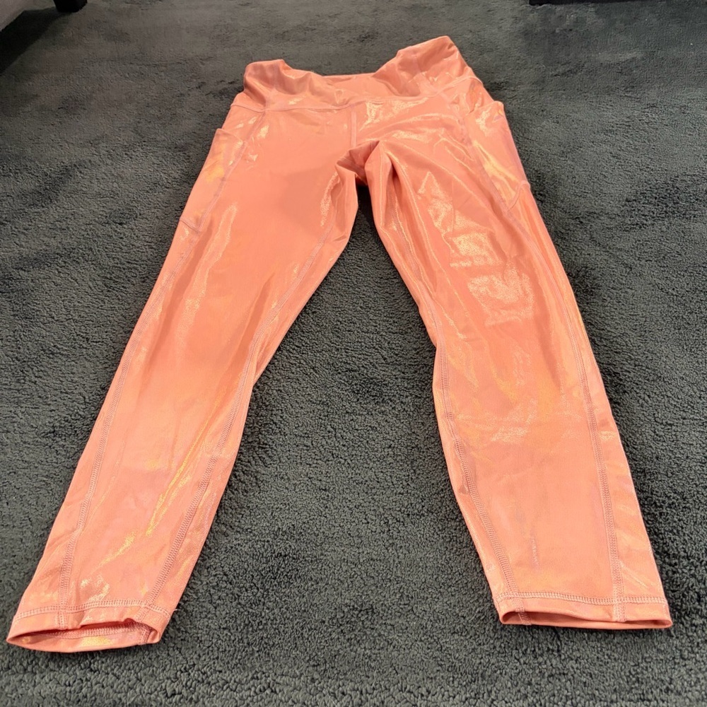 Fabletics Iridescent Peach-Coral High-Waisted Leggings - Picture 2 of 16